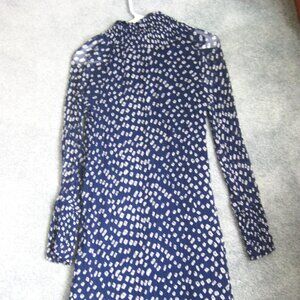 Velvet by Graham Spencer Dress Small Navy Blue Dots Stretch Sheer Gauzy Womens